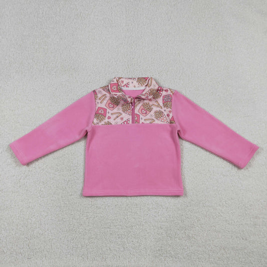 GT1504 Baby Girls Pink Hearts Chip Zipper Pullover Valentines Sherpa Tops