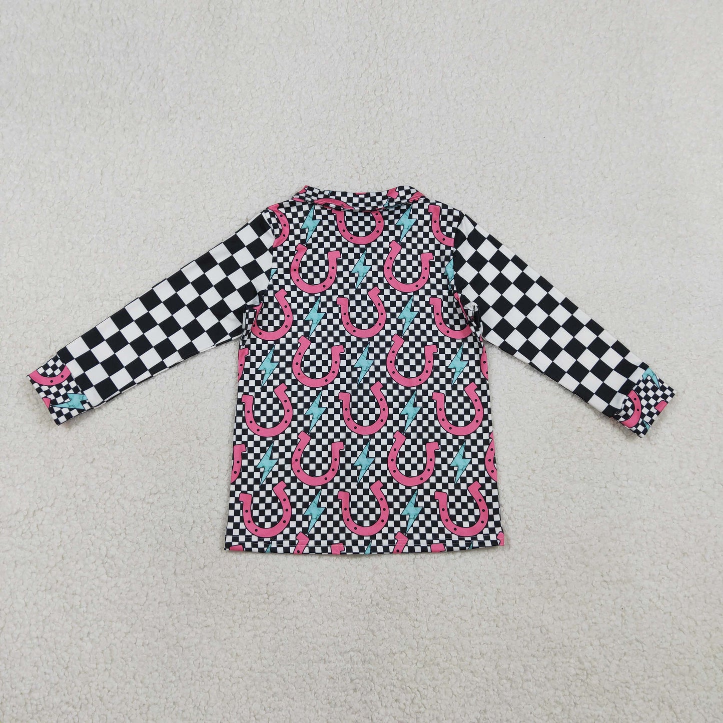 GT1509 Baby Girls Black Checked Lightnings Shoes Western Button Shirts Top
