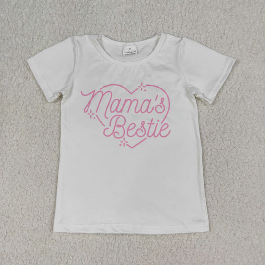 GT1565 Baby Girls Short Sleeve Pink Mama's Bestie Hearts T-shirts Top