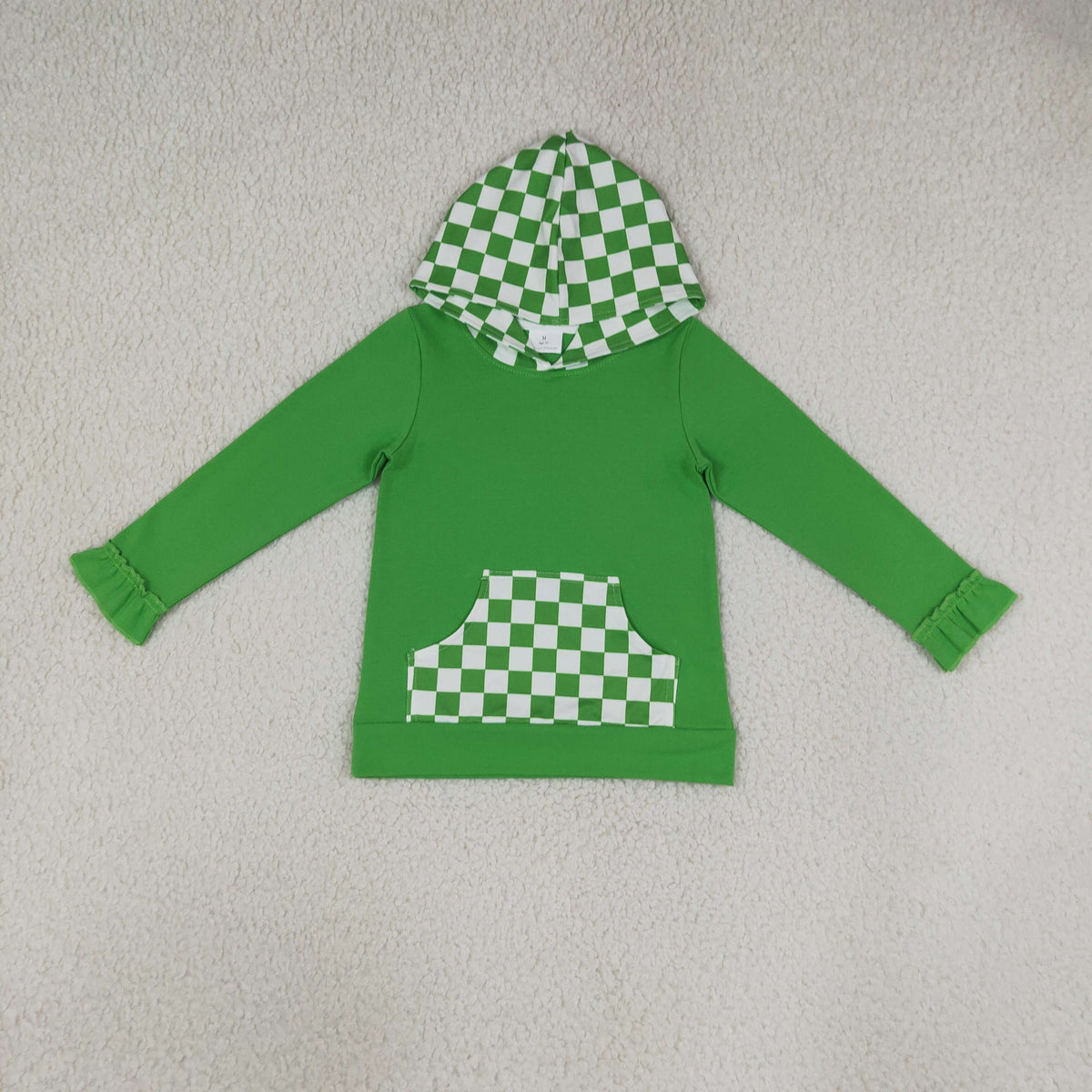 Sibling Baby Girls Long Sleeve Checked Pocket Hoodie Ruffle Pant Cotton Clothes Sets