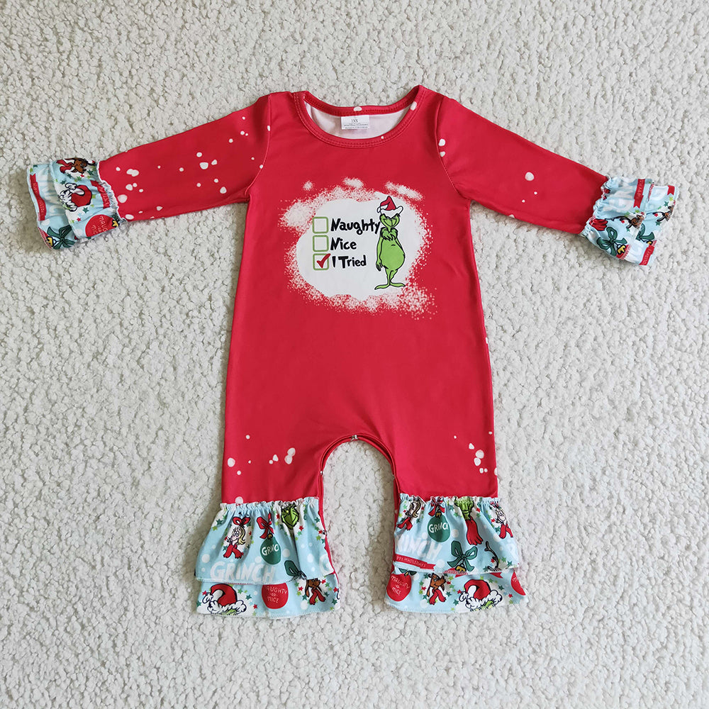 Sibling Baby Girls Lights Green Faces Bows Christmas Knee Length Dress Rompers Bell Pants Clothes Sets