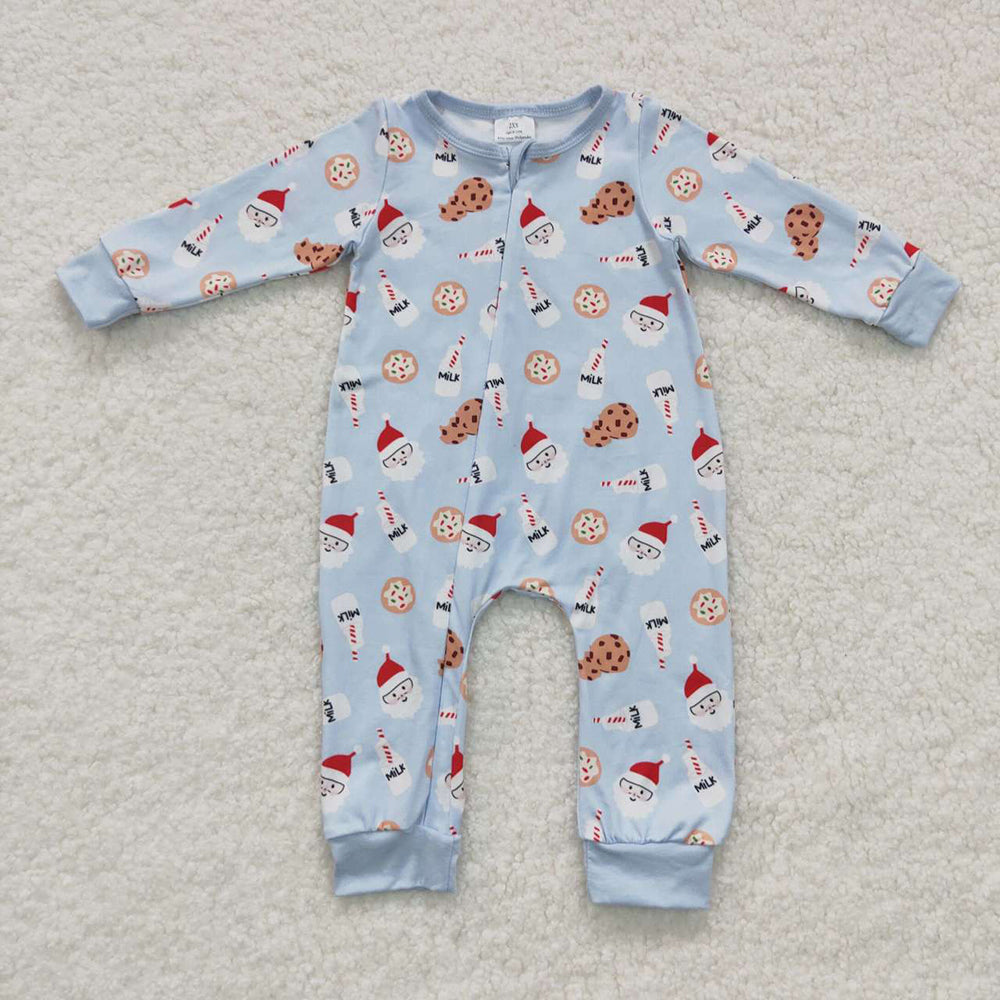 Sibling Baby Kids Cookie Milks Santa Button Top Pants Christmas Pajamas Sets Zipper Footie Rompers