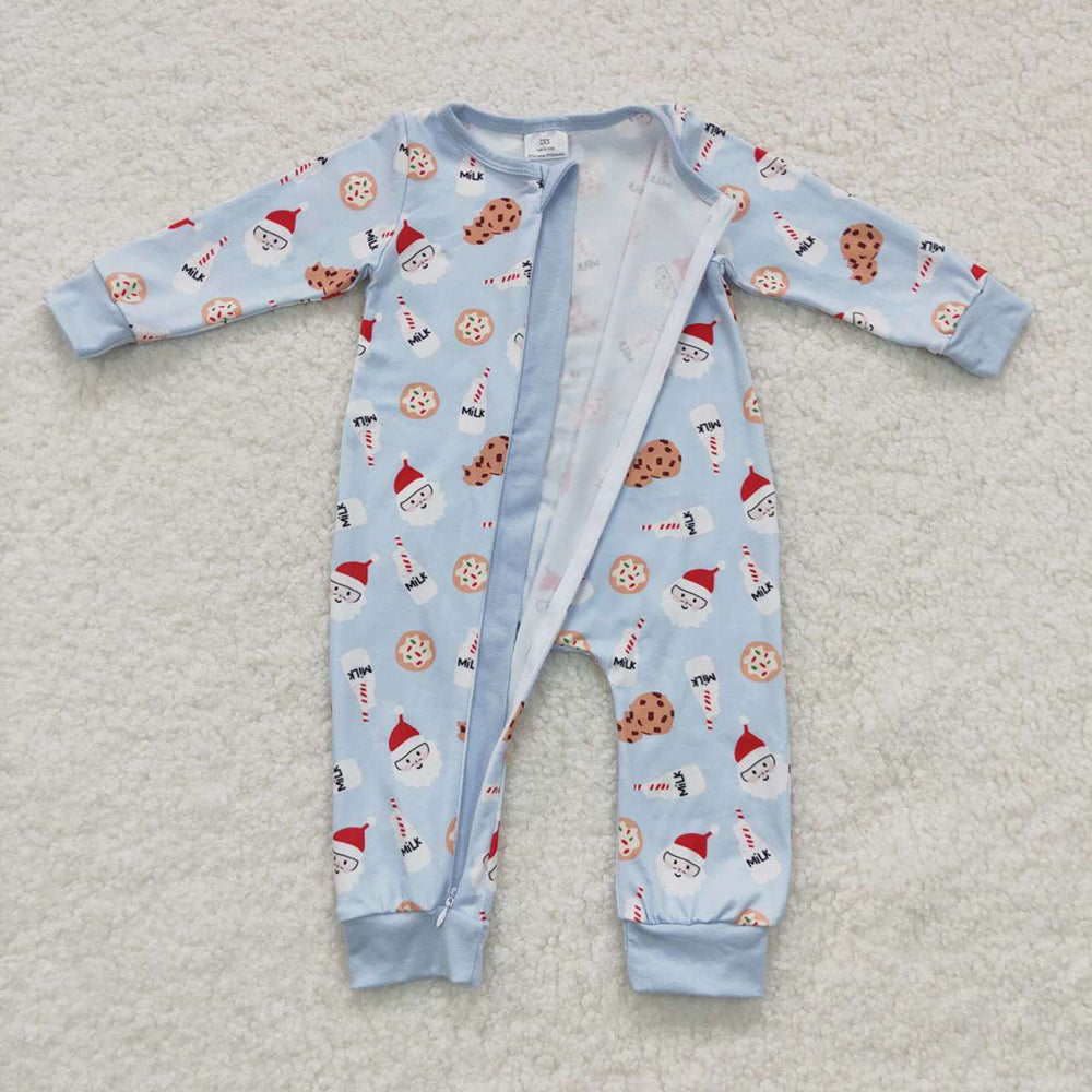 Sibling Baby Kids Cookie Milks Santa Button Top Pants Christmas Pajamas Sets Zipper Footie Rompers