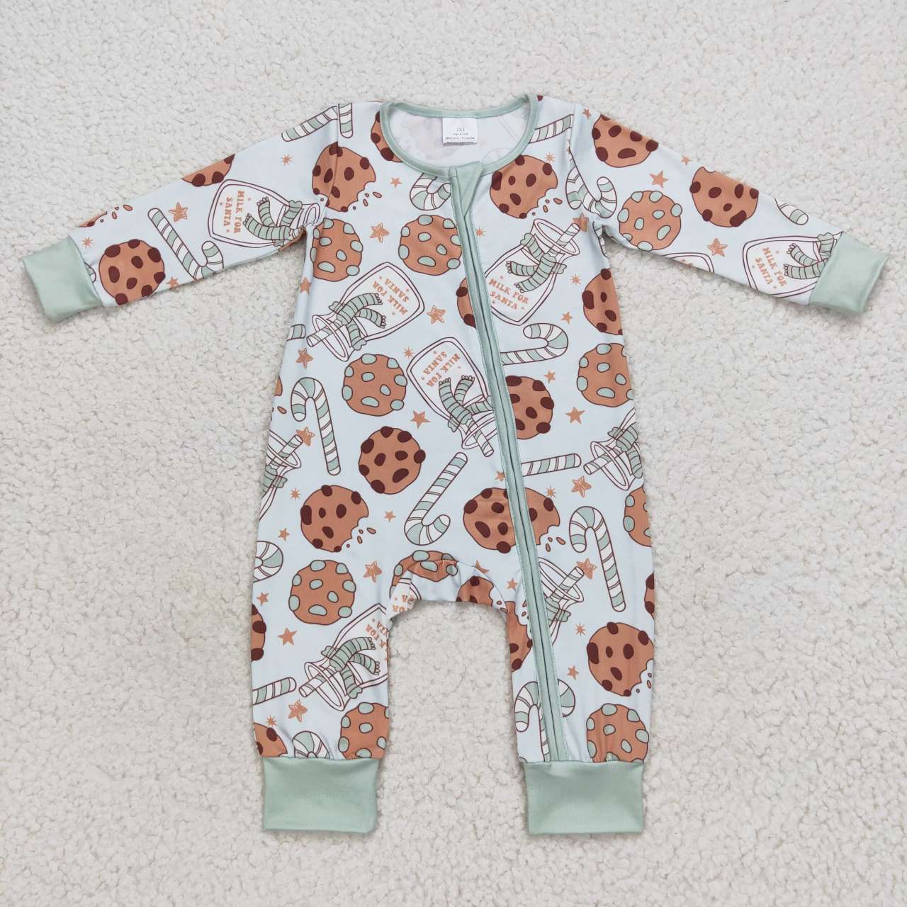 Sibling Baby Kids Cookie Candy Cane Top Pants Christmas Pajamas Sets Zipper Footie Rompers