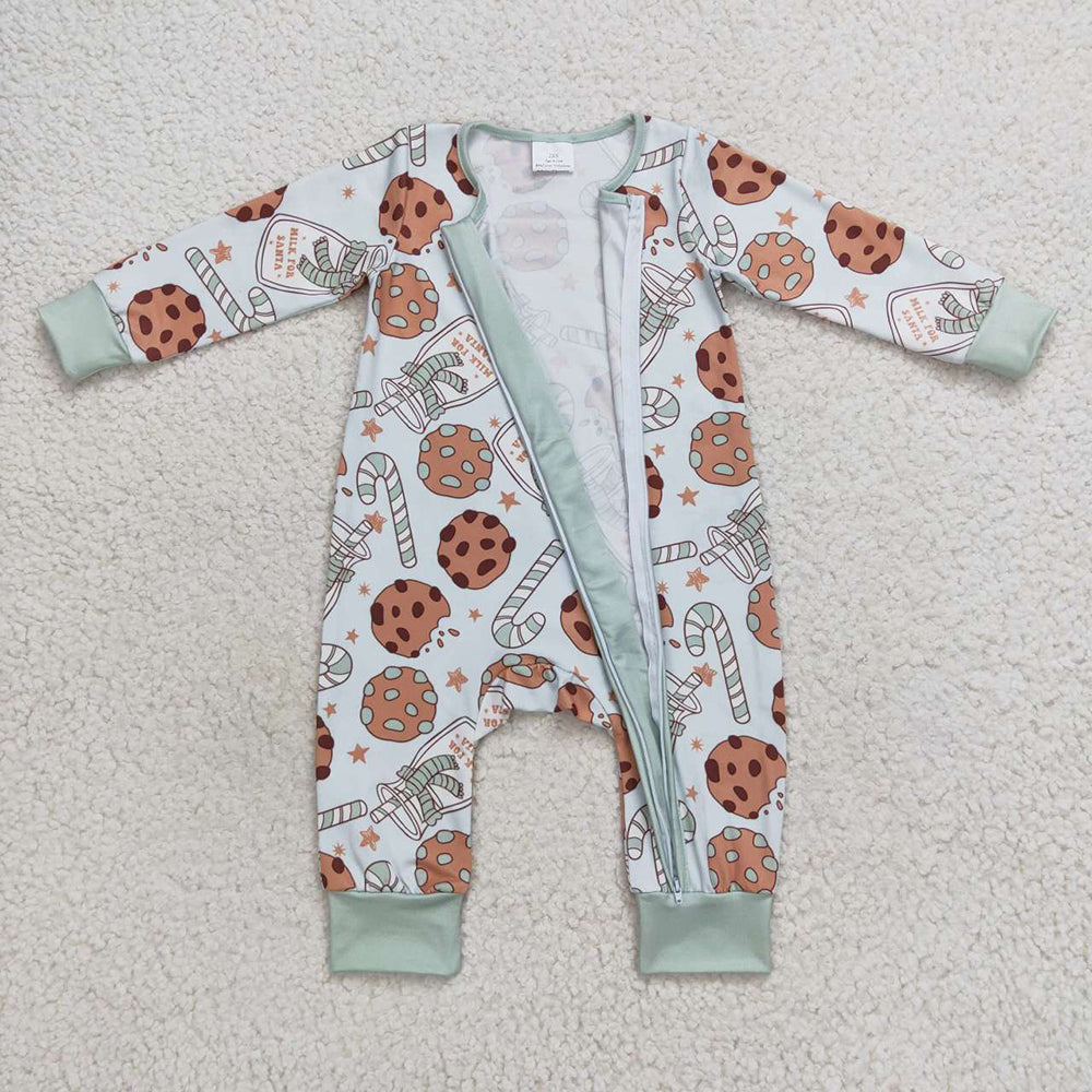 Sibling Baby Kids Cookie Candy Cane Top Pants Christmas Pajamas Sets Zipper Footie Rompers
