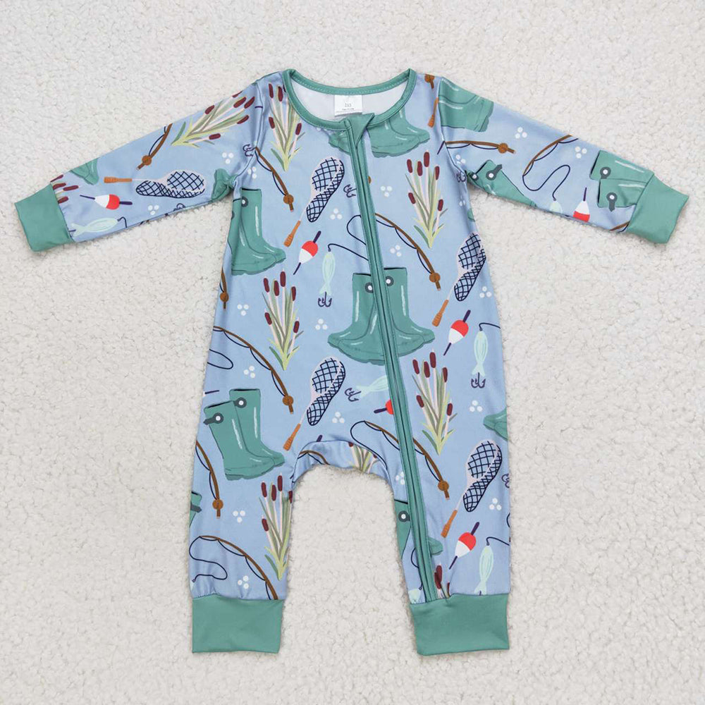 Sibling Baby Boys Long Sleeves Deer Ducks Fishing Camo Hunting Zip Rompers