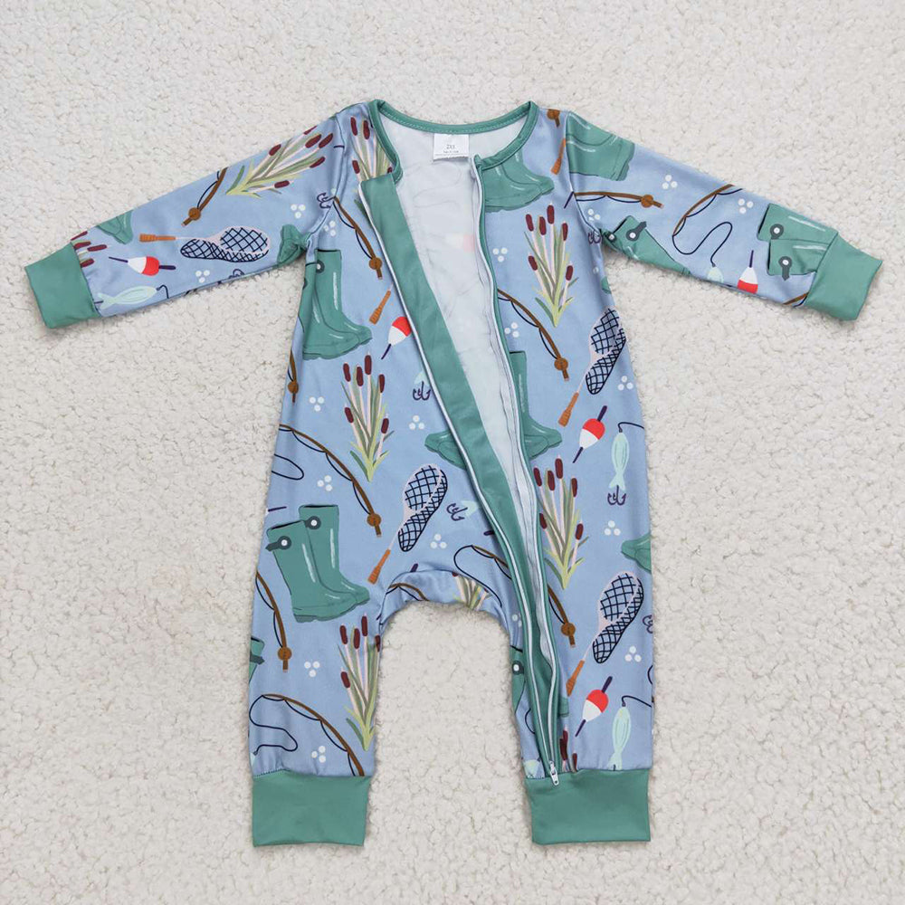 Sibling Baby Boys Long Sleeves Deer Ducks Fishing Camo Hunting Zip Rompers
