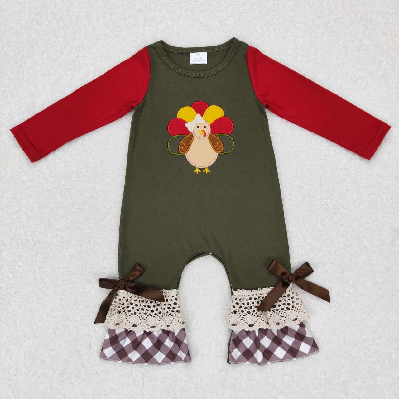 Sibling Baby Kids Embroidery Turkey Thanksgiving Clothes Sets Footie Rompers
