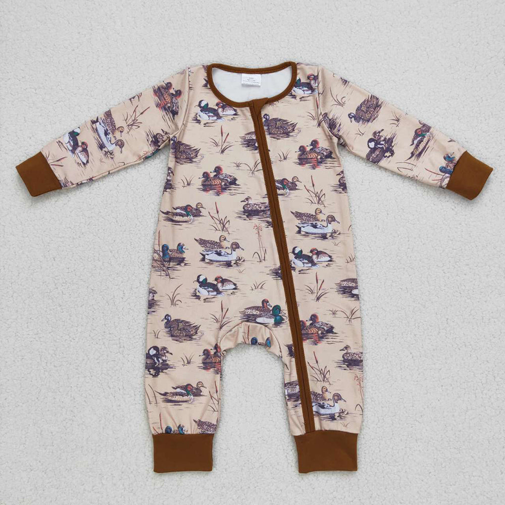 Sibling Baby Boys Long Sleeves Deer Ducks Fishing Camo Hunting Zip Rompers