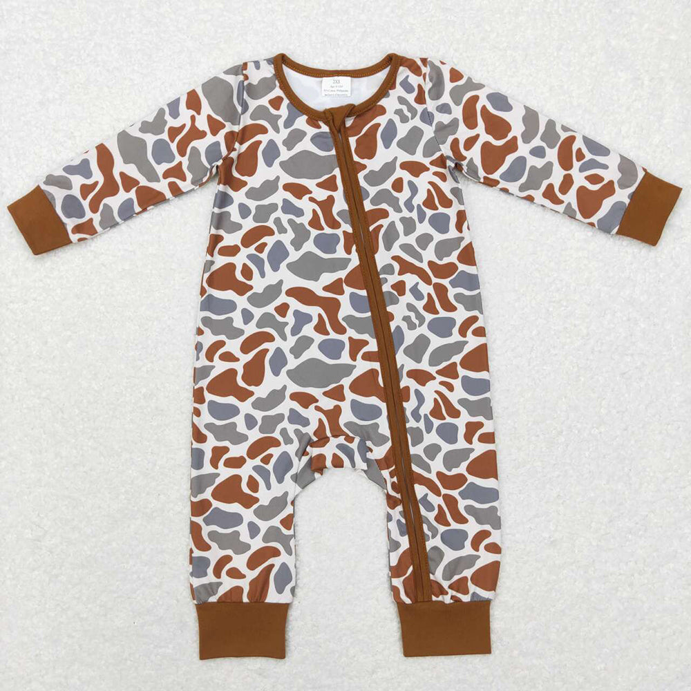 Sibling Baby Boys Long Sleeves Deer Ducks Fishing Camo Hunting Zip Rompers