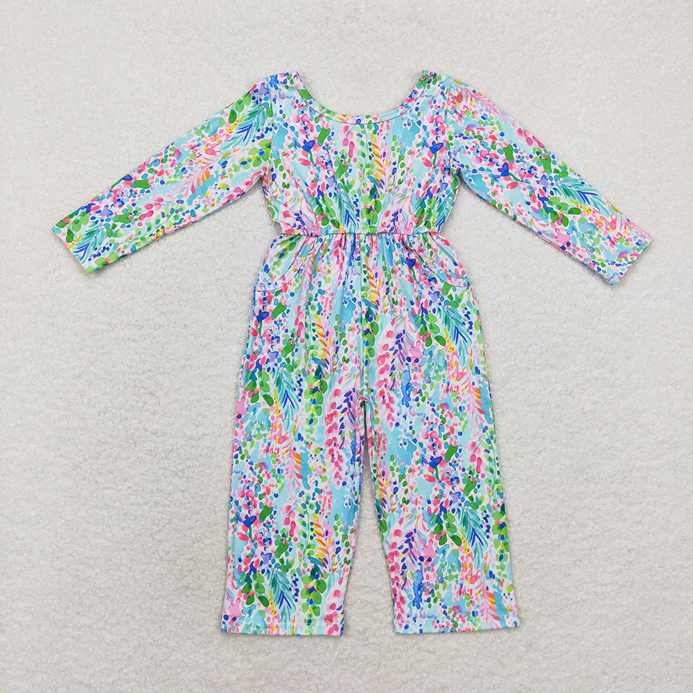 Sibling Baby Girls Long Sleeve Fall Floral Pockets Pants Jumpsuits