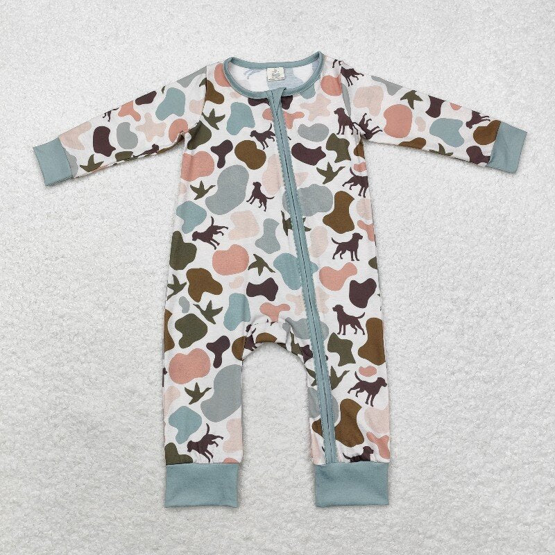 LR1387 baby boys clothes camouflage ducks zip rompers