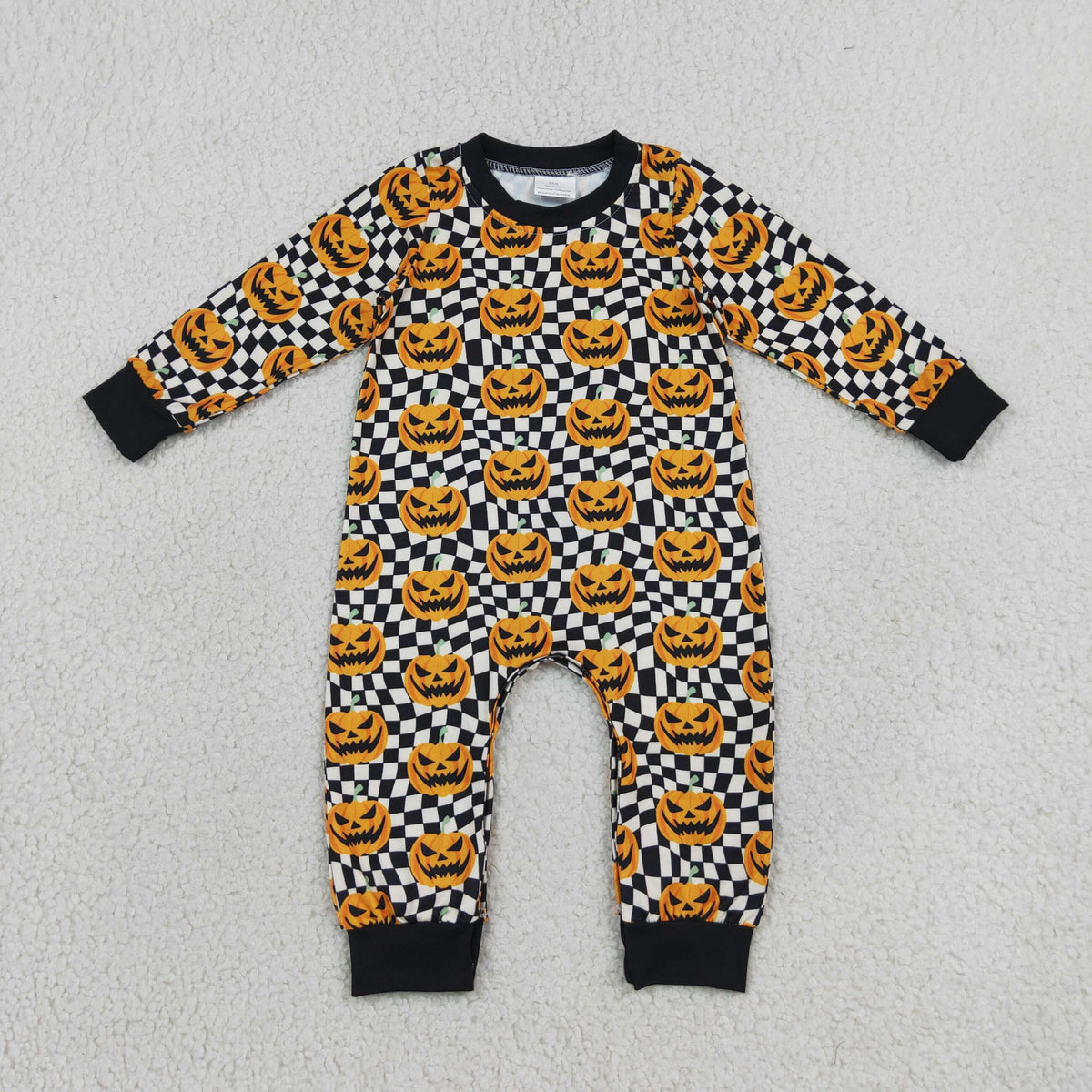 LR1389 Baby Boys Long Sleeve Ghost Pumpkins Halloween Pant Rompers