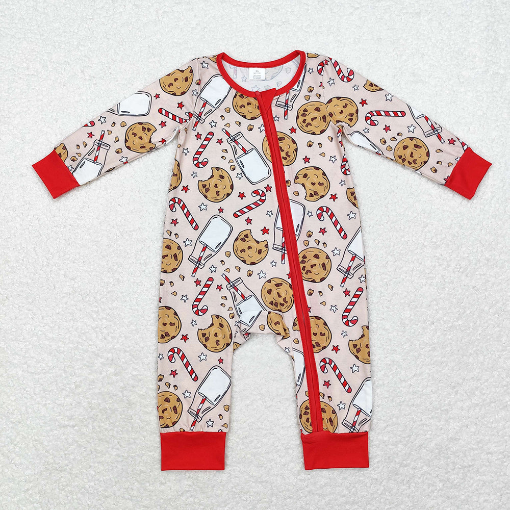 Sibling Baby Boys Christmas Cookies Milks Top Pants Pajamas Set Zipper Convertible Rompers