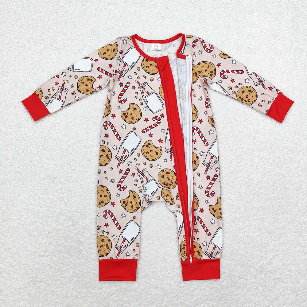 Sibling Baby Boys Christmas Cookies Milks Top Pants Pajamas Set Zipper Convertible Rompers