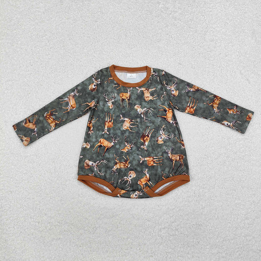 LR1859 baby boys dog deer hunting long sleeve rompers