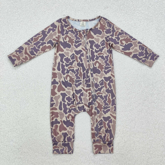 LR2050 baby boys grey camouflage zip long sleeve rompers