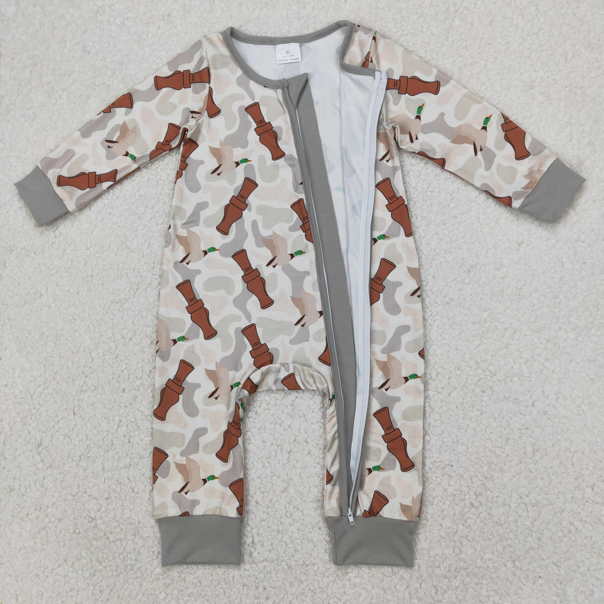 Sibling Baby Boys Long Sleeves Deer Ducks Fishing Camo Hunting Zip Rompers