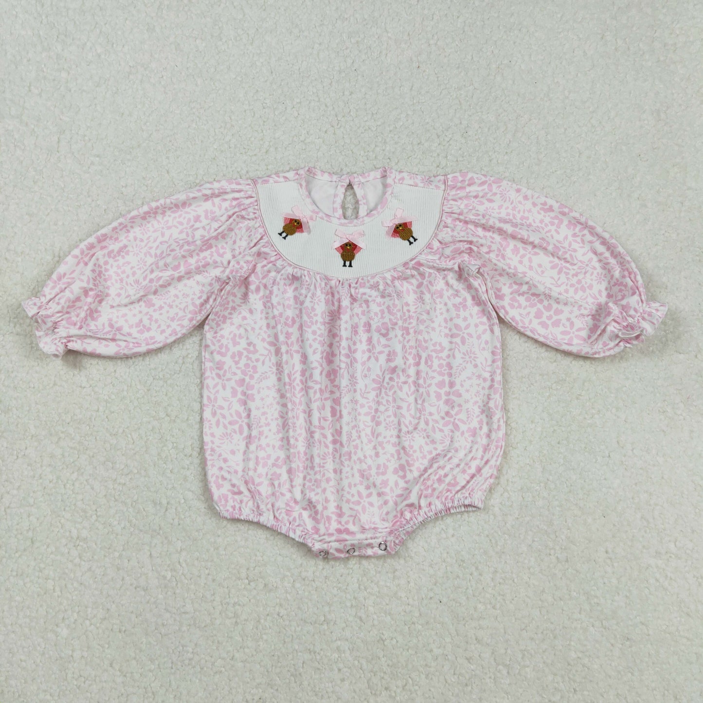 Sibling Smocked Baby Girls Thanksgiving Turkey Bows Ruffle Rompers Dresses
