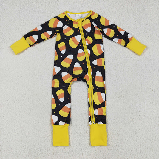 LR2198 baby Boys Halloween candy footie zip rompers