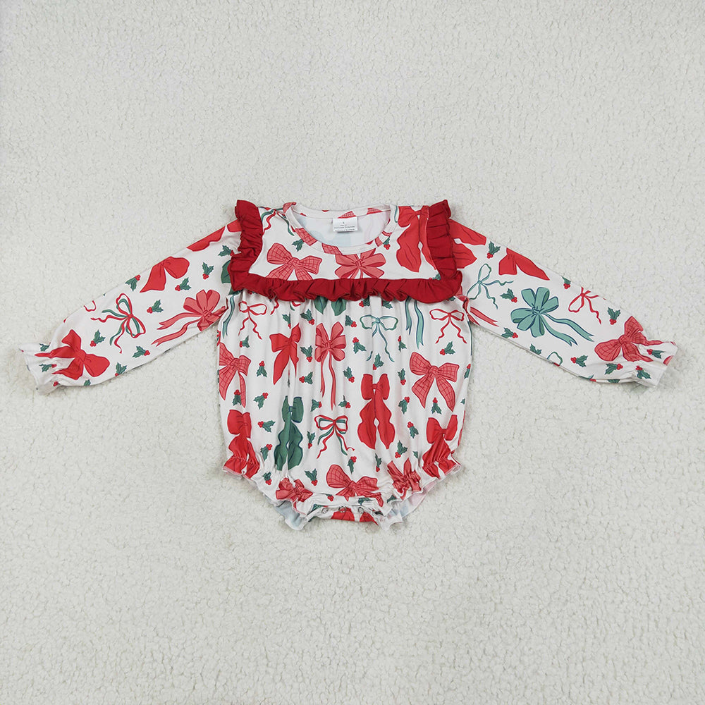 Sibling Baby Girls Christmas Red Green Bows Rompers Dresses Outfits