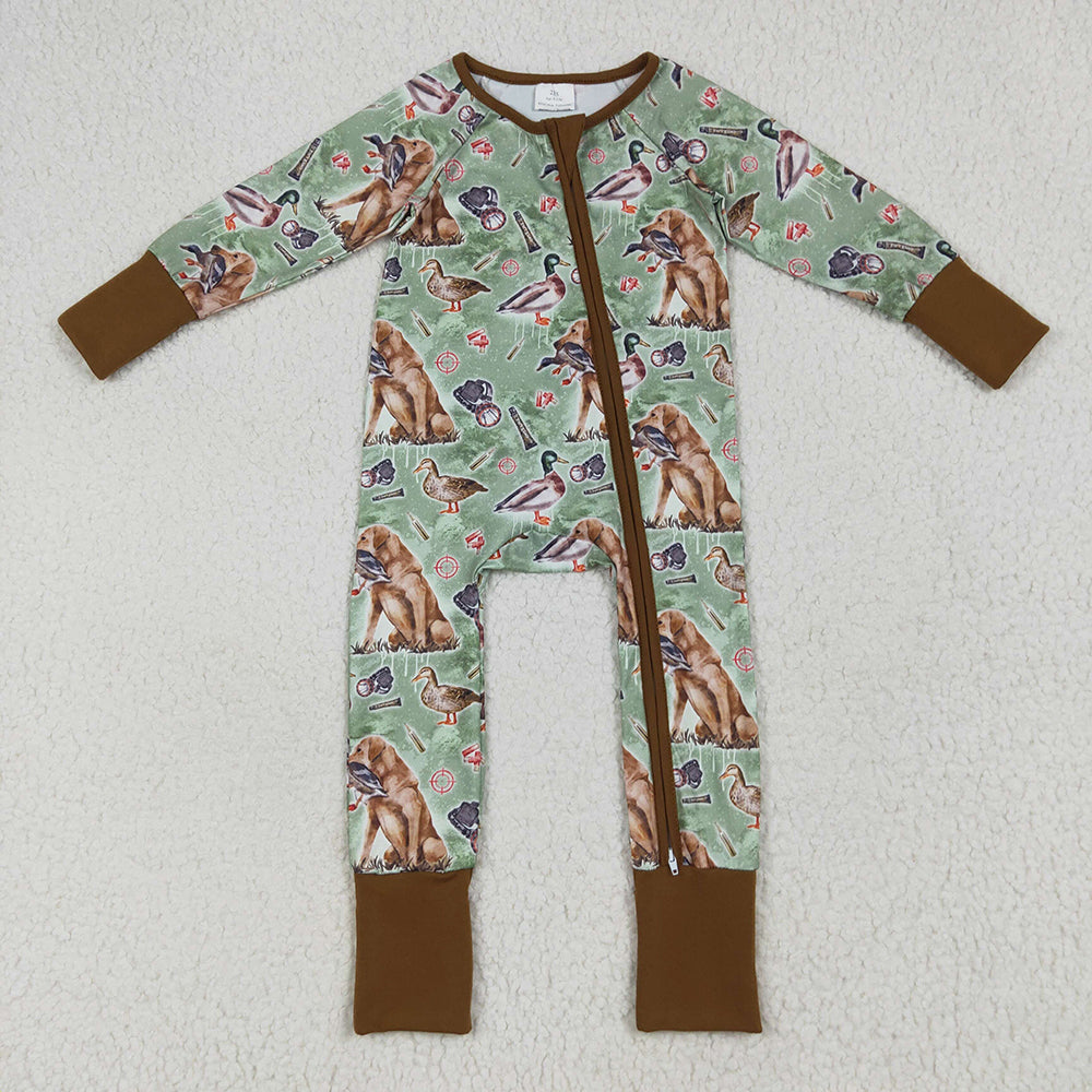 Sibling Baby Boys Ducks Hunting Season Camo Southern Zipper Footie Rompers