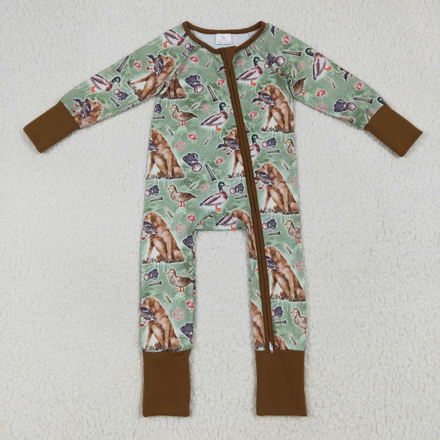 Sibling Baby Kids Ducks Camo Southern Hunting Two Way Zipper Convertible Rompers