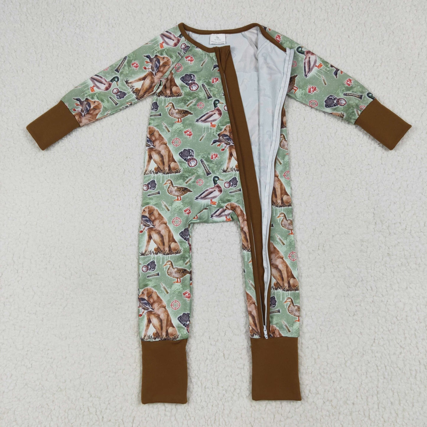 Sibling Baby Kids Ducks Camo Southern Hunting Two Way Zipper Convertible Rompers