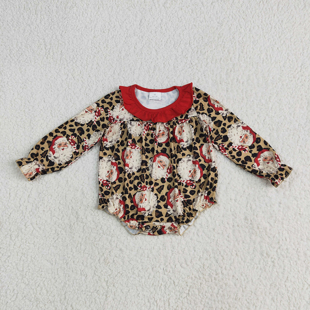 Sibling Baby Girls Christmas Leopard Santa Rompers Dresses Outfits