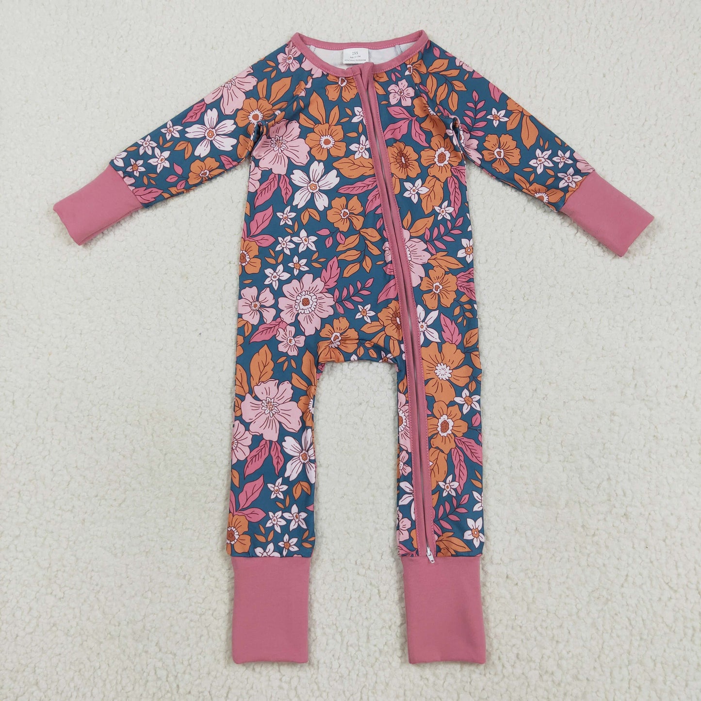 Sibling Baby Girls Colorful Flowers Bows Two Way Zip Convertible Rompers