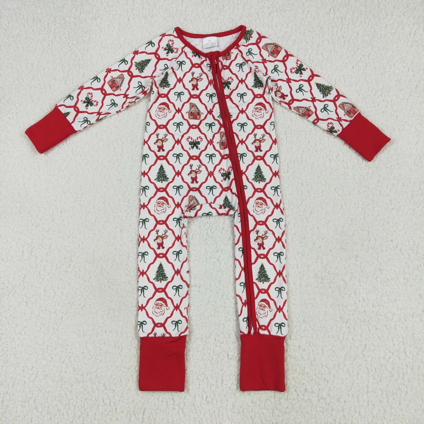 Sibling Baby Kids Trees Bows Checked Christmas Pajamas Sets Zipper Footie Rompers Blankets