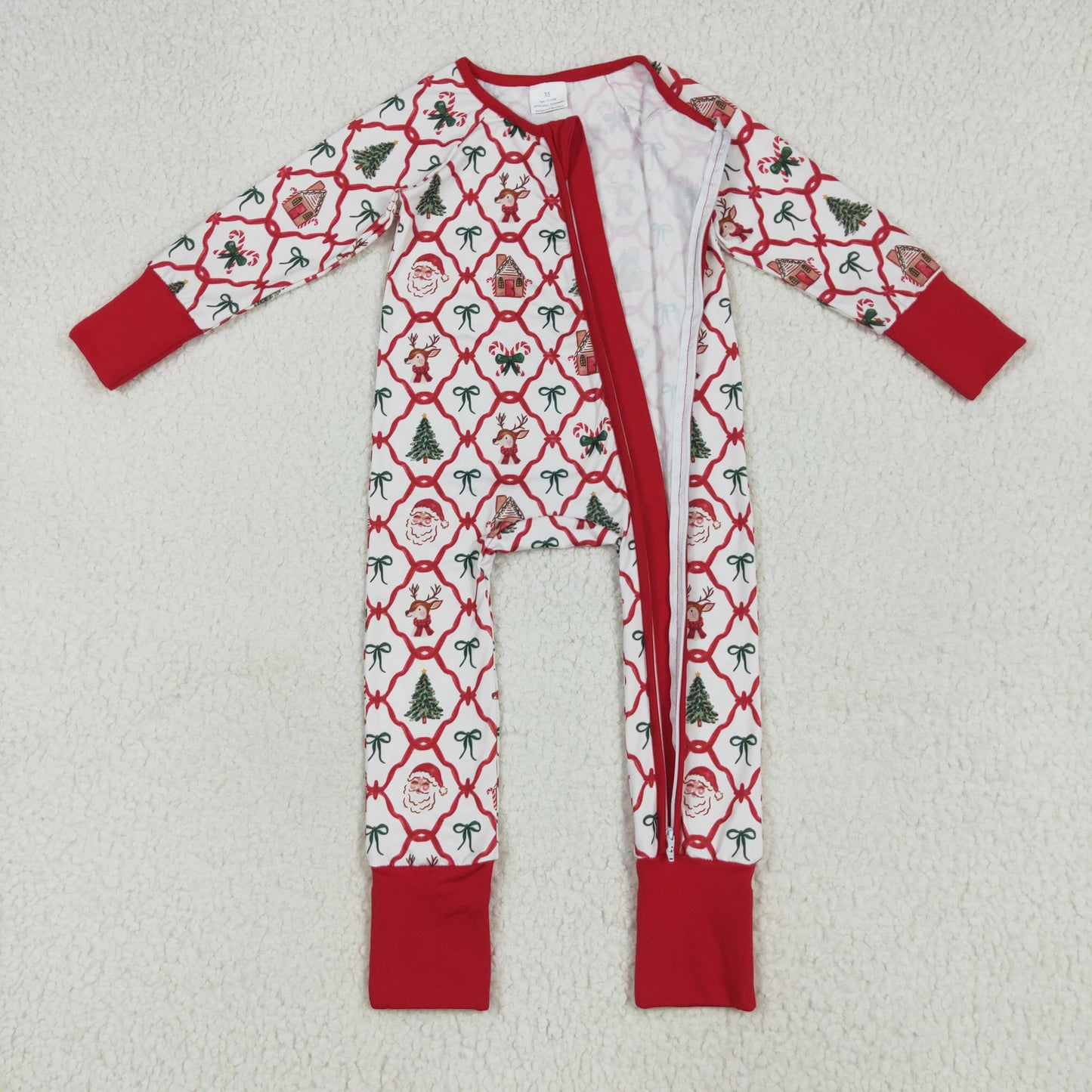 Sibling Baby Kids Trees Bows Checked Christmas Pajamas Sets Zipper Footie Rompers Blankets