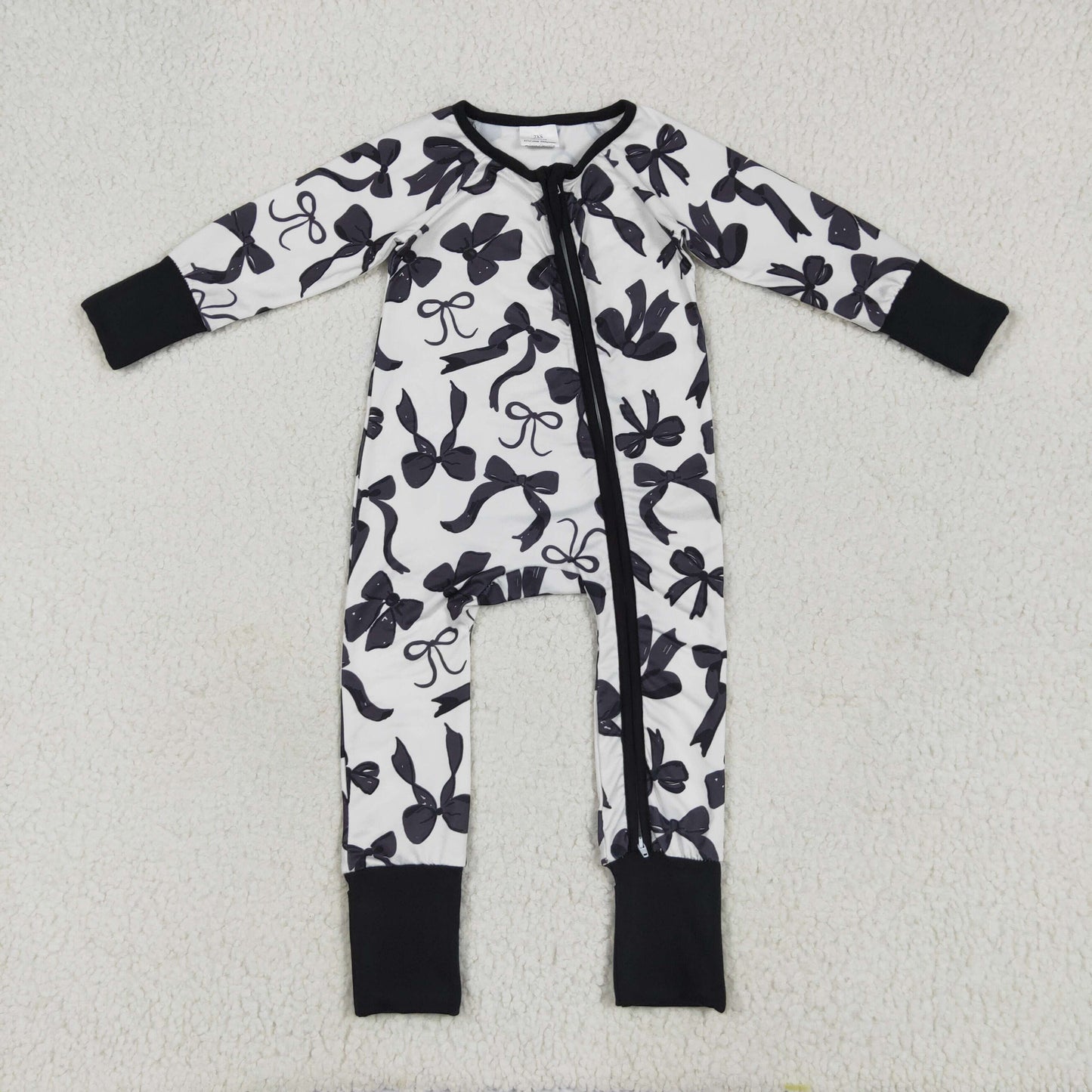 Sibling Mama and Me Black Bows Button Shirts Pajamas Sets Zipper Rompers Jumpsuits