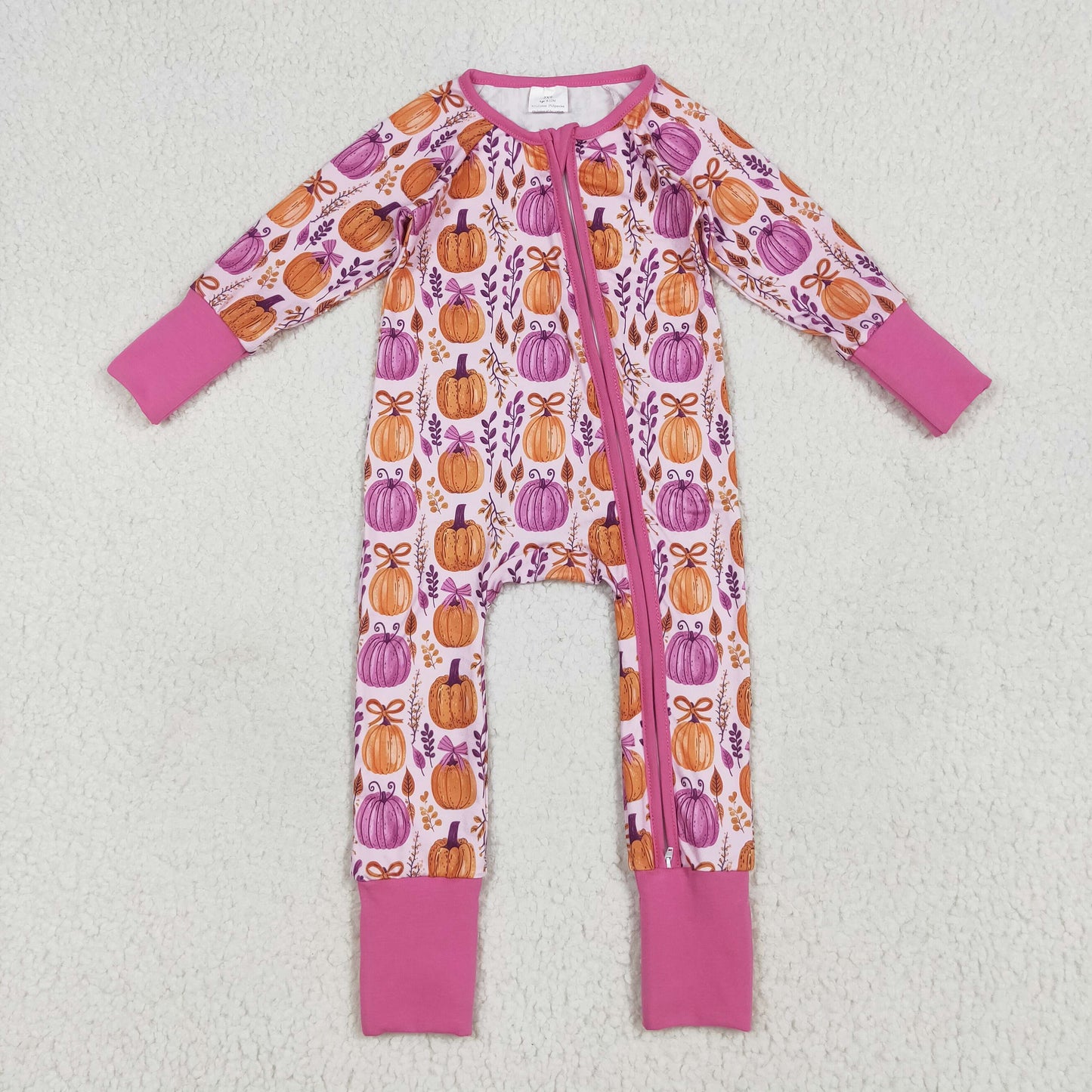 Sibling Baby Kids Hot Pink Pumpkins Floral Pajamas Sets Zipper Footie Rompers Blankets