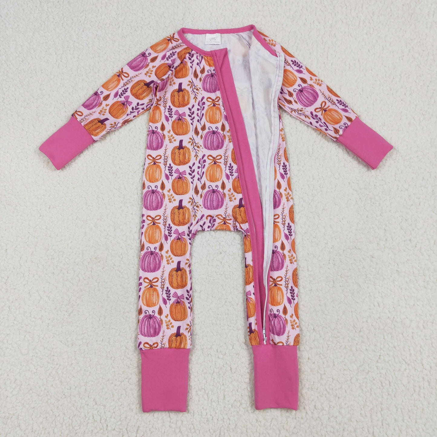 Sibling Baby Kids Hot Pink Pumpkins Floral Pajamas Sets Zipper Footie Rompers Blankets