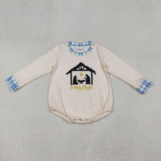 LR2292 Baby Bows Long Sleeve Nativity Christmas Rompers