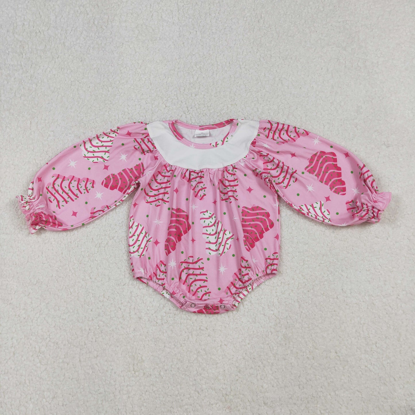 Sibling Baby Girls Pink Stripe Trees Stars Bow Christmas Knee Ruffle Length Dresses Rompers