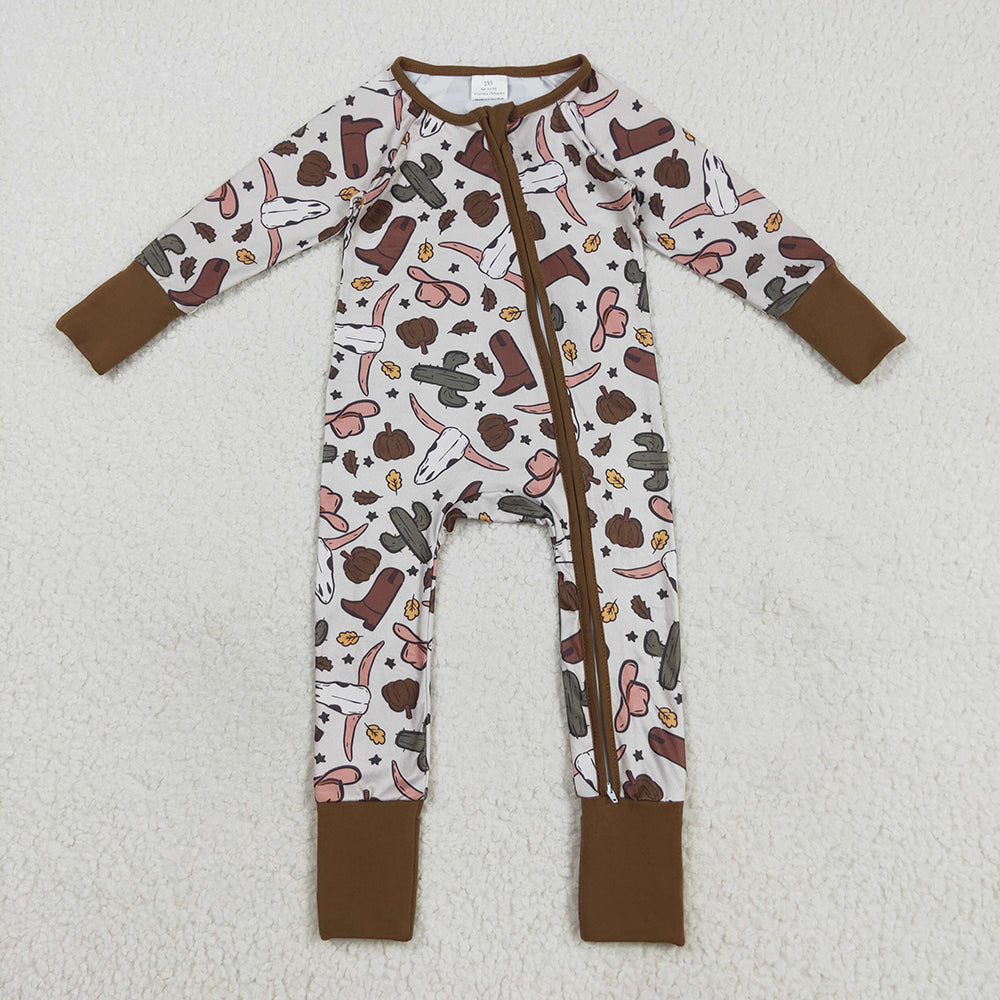 Sibling Baby Boys Western Bull Skull Cactus Rompers Pajamas Clothes Sets