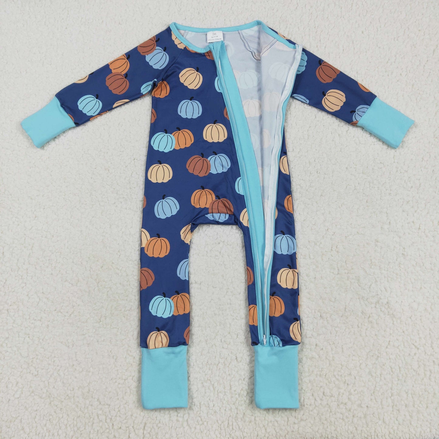 Sibling Baby Kids Colorful Flowers Pumpkins Fall Two Way Zip Convertible Rompers