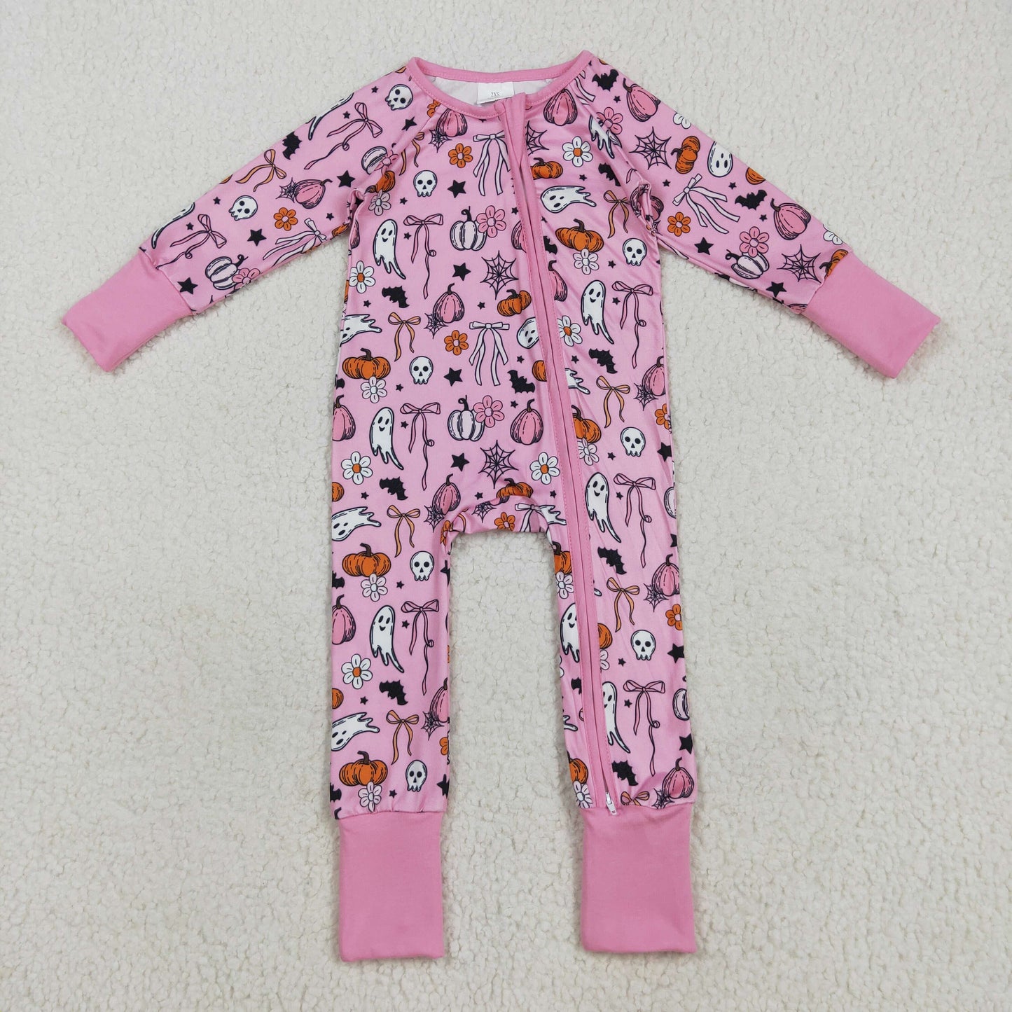 Sibling Baby Kids Ghost Pumpkins Bats Halloween Two Way Zip Convertible Rompers