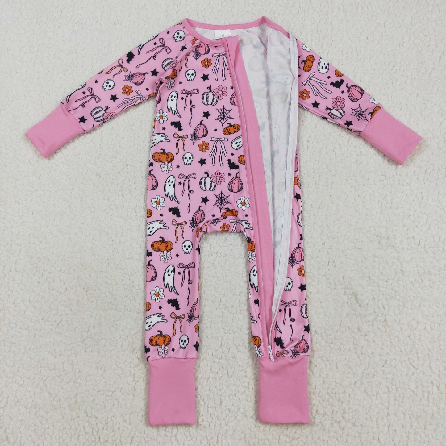 Sibling Baby Kids Ghost Pumpkins Bats Halloween Two Way Zip Convertible Rompers