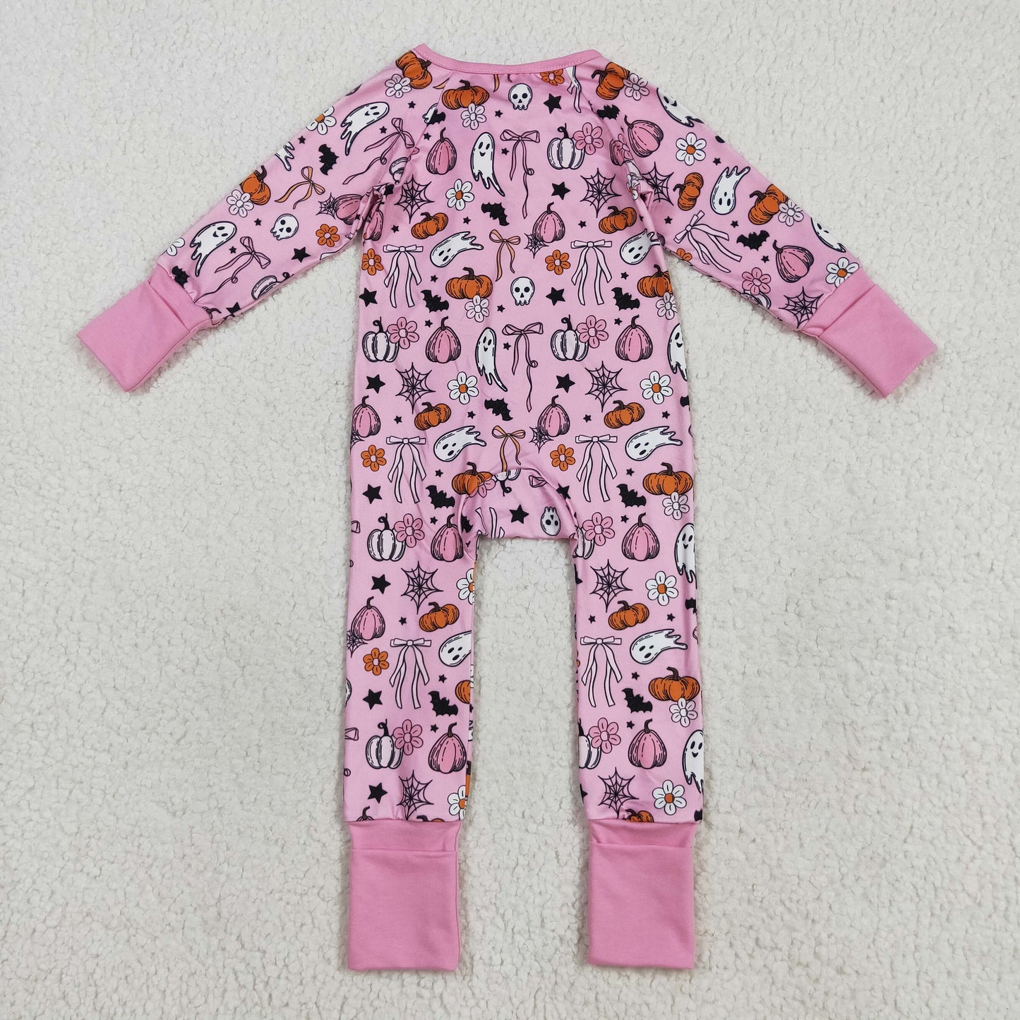 Sibling Baby Kids Ghost Pumpkins Bats Halloween Two Way Zip Convertible Rompers