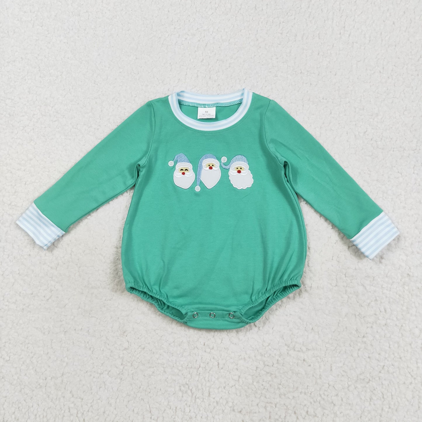 LR2412 Baby Boys Green Embroidery Santa Christmas Rompers