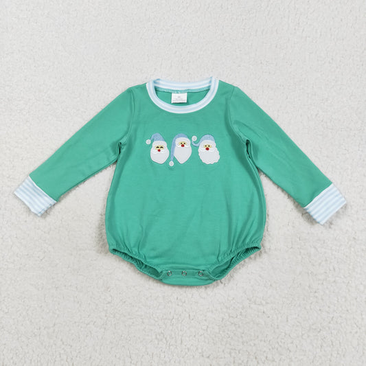 LR2412 Baby Boys Green Embroidery Santa Christmas Rompers