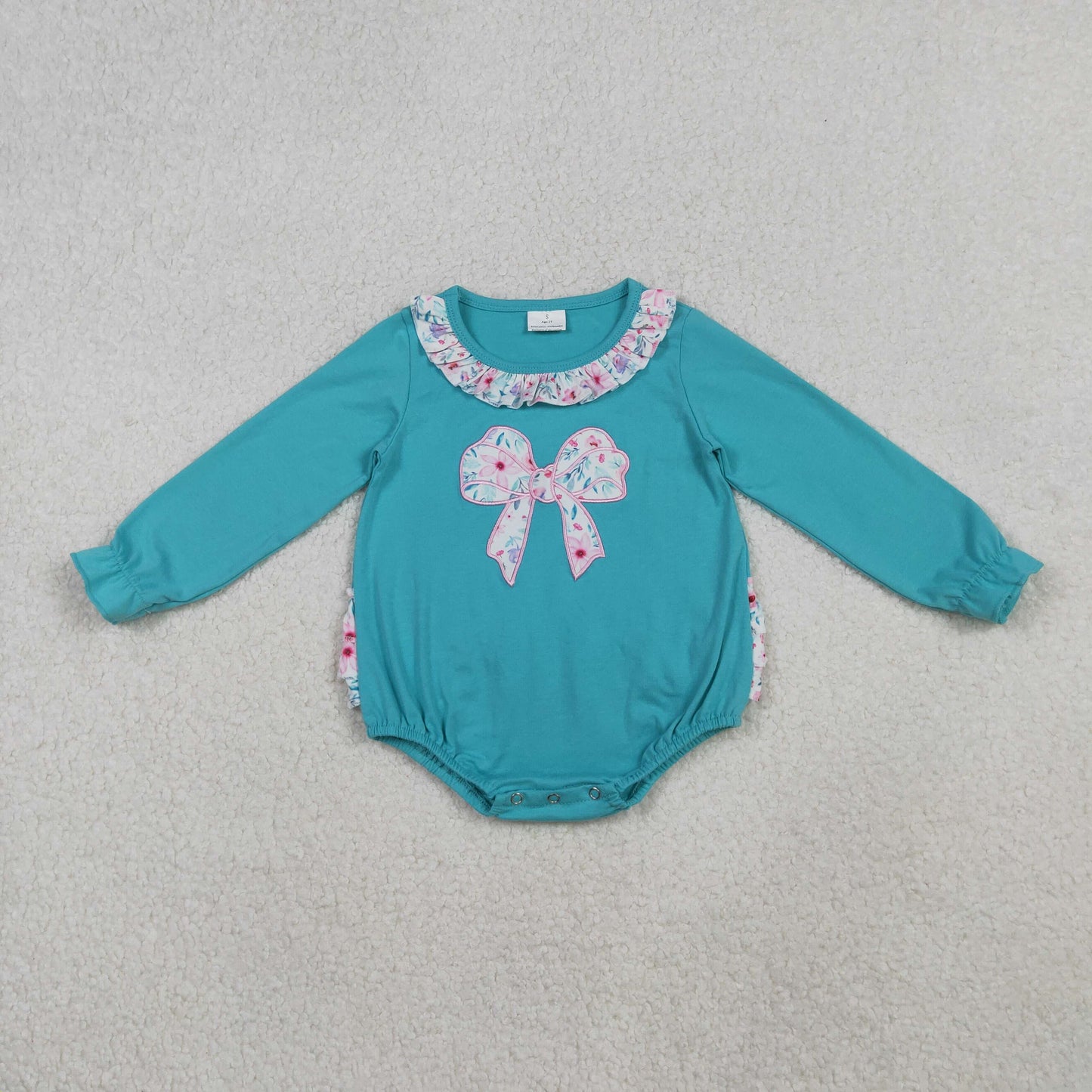 Sibling Embroidery Floral Bows Baby Girls Knee Length Dresses Ruffle Collar Rompers