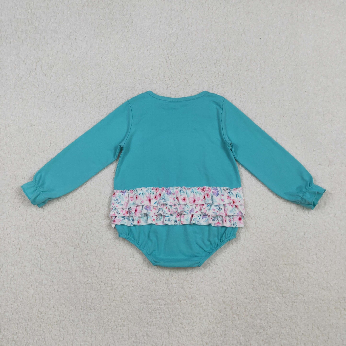 LR2432 Baby Girls Embroidery Floral Bows Bubbly Ruffle Collar Rompers