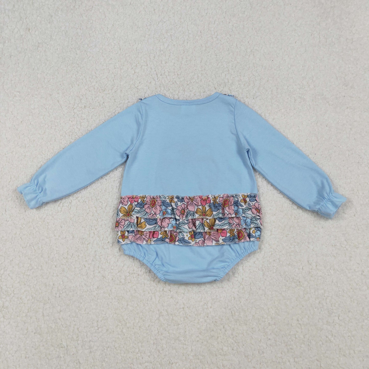 LR2441 Baby Girls Embroidery Floral Pumpkins Fall Ruffle Collar Rompers