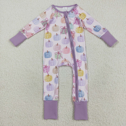 LR2442 Baby Girls Colorful Bows Bows Fall Zipper Footed Rompers