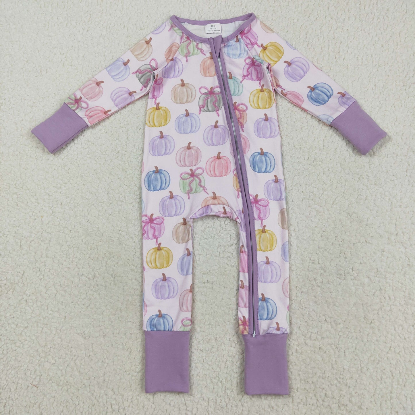 Sibling Baby Kids Colorful Flowers Pumpkins Fall Two Way Zip Convertible Rompers