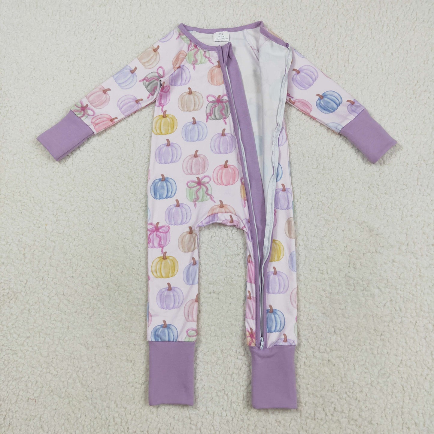 LR2442 Baby Girls Colorful Bows Bows Fall Zipper Footed Rompers
